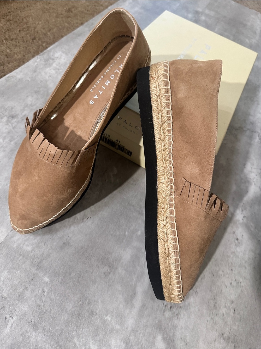Paloma Barceló Daniela Tan Suede Espadrille Flats with Fringe